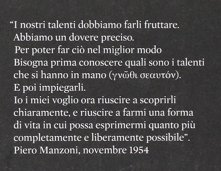 Piero Manzoni, novembre 1954: «I nostri talenti dobbiamo farli fruttare»